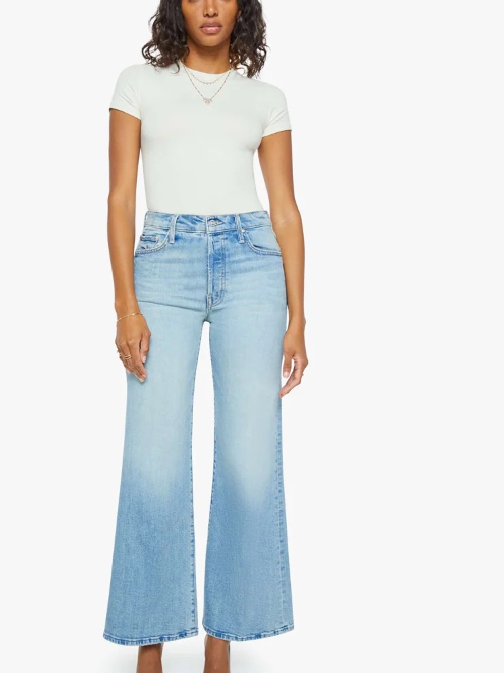 MOTHER The Tomcat Roller High-Rise Light Blue Wide-Leg Jeans in I Confess